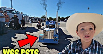 9 Year Old Future Truck Driver Shows Us The Smallest 1994 Peterbilt 379 Semi Truck ??